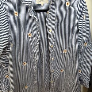 THE GREAT. Blue and White Floral Striped Jacket